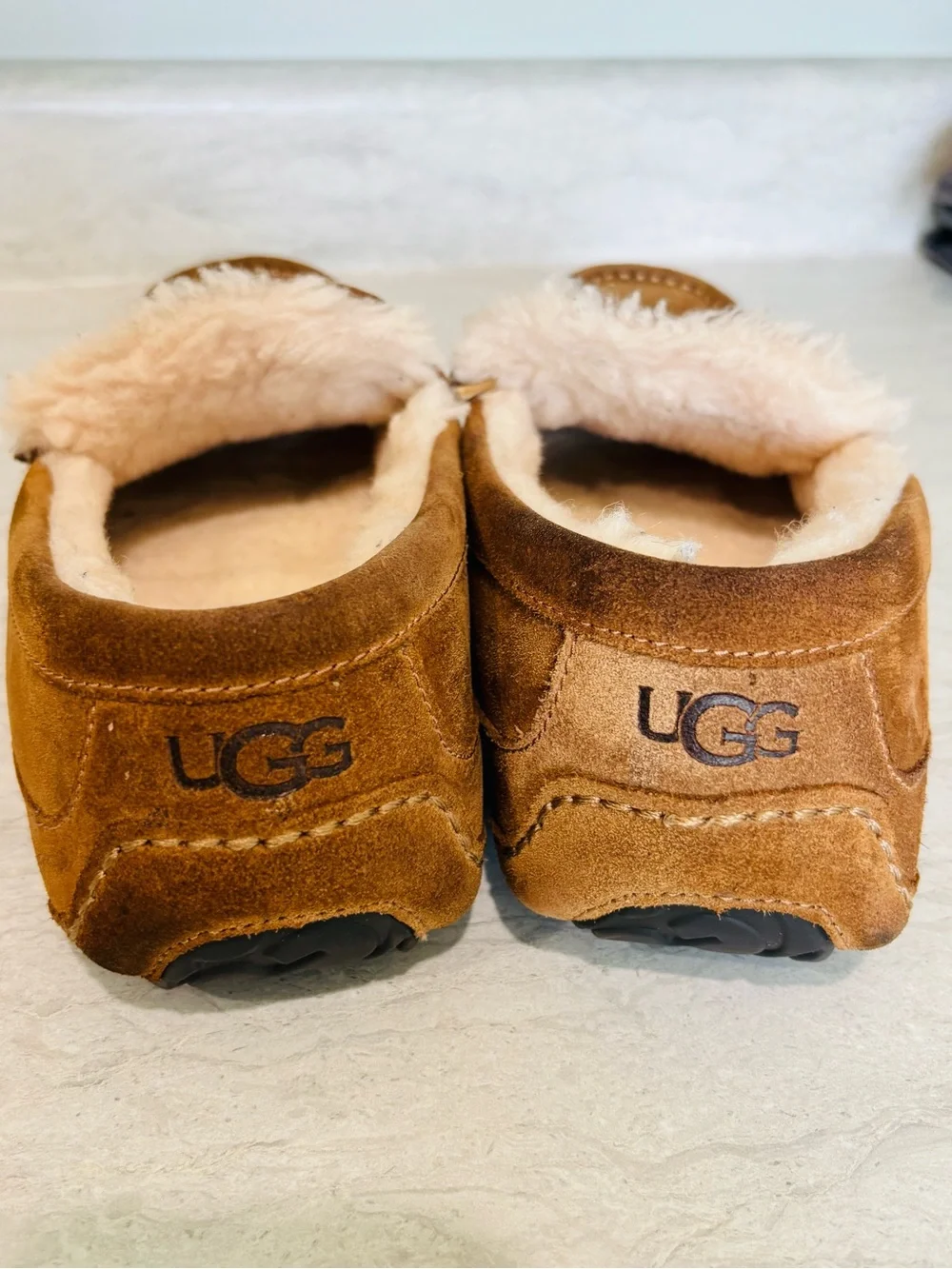 UGG Men's Chestnut Brown Suede Shearling-Lined Slip-Ons